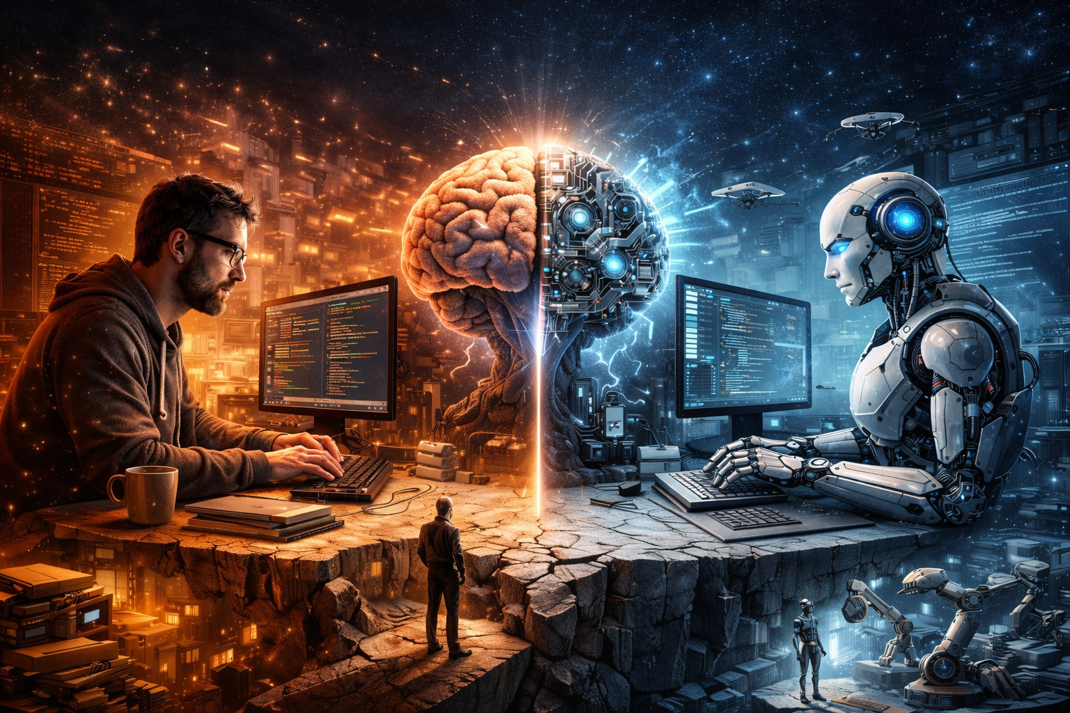 Искусственный интеллект и программист за работой